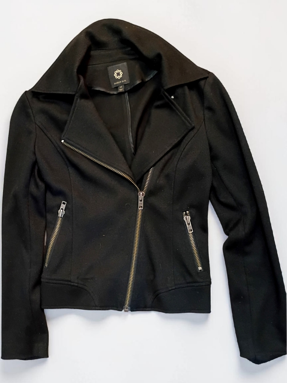 Black Asymmetrical Zip Moto Biker Babe Cropped Jacket